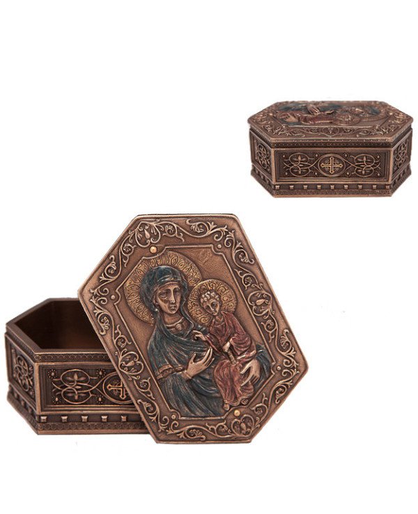 Veronese - Jewelry box "Virgin Mary and Jesus" (6 cm) 75937A4  Bronze