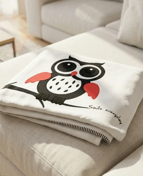 Home decor - Plaid - Owl with open eyes - Day (180 * 130 cm) Owl - Smile everyday Beige