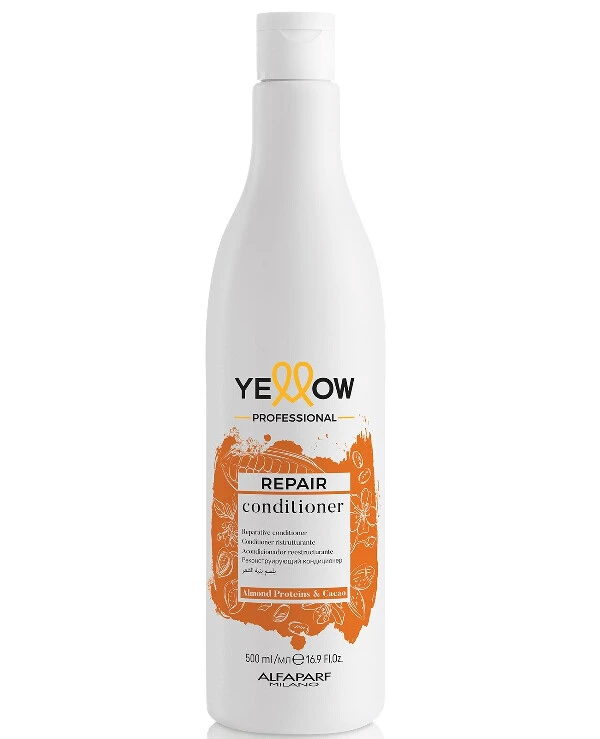 Yellow Restorative conditioner for damaged hair | Yellow Repair Almond Proteins & Cacao Conditioner - Repair Conditioner for Damaged Hair
