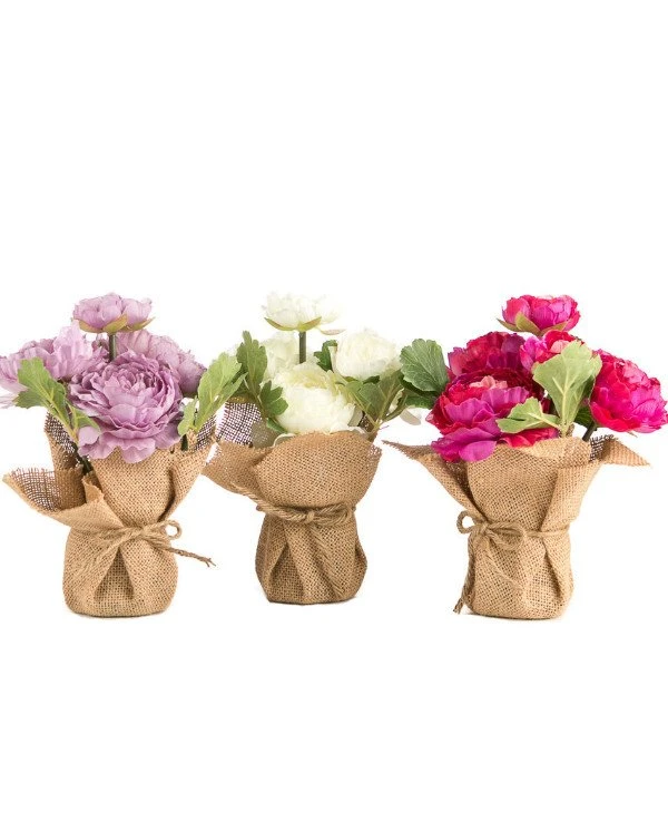 Home decor - Лютики азиатские в горшочках - искусственные цветы (набор 3 шт. по 21 см высота)  Многоцветный
