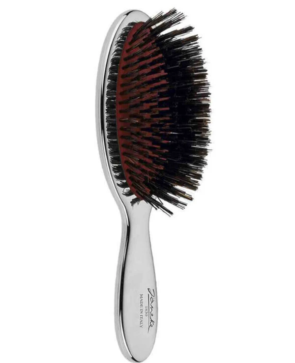 Janeke - Small hairbrush with boar hair  Chromium
