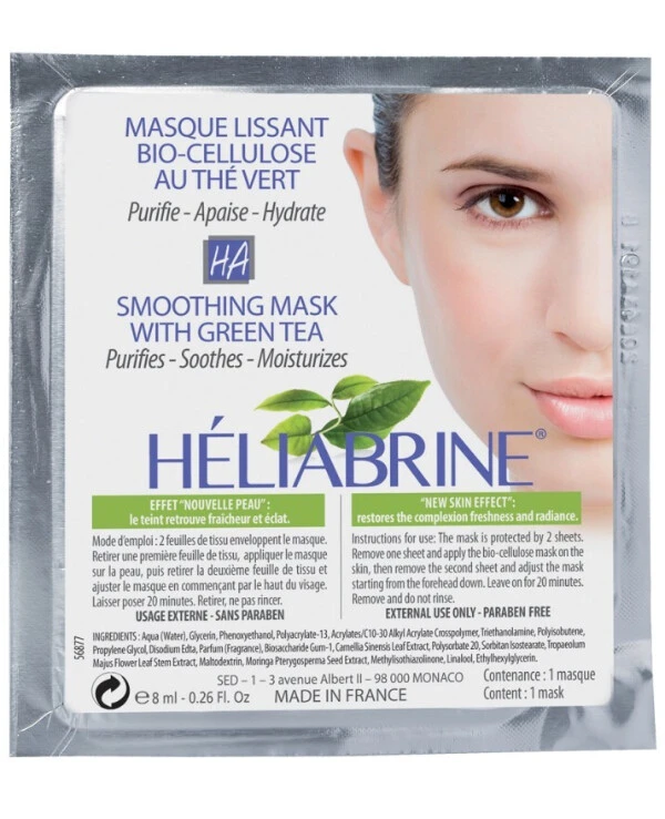 Heliabrine - Биоцеллюлозная противовоспалительная маска с зелёным чаем Smoothing Mask with Green Tea 8 мл