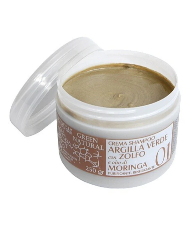 Alan Jey - Крем-шампунь с зеленой глиной, цинком и маслом моринги Crema Shampoo Argilla Verde Con Zolfo E Olio DI Moringa 250 мл