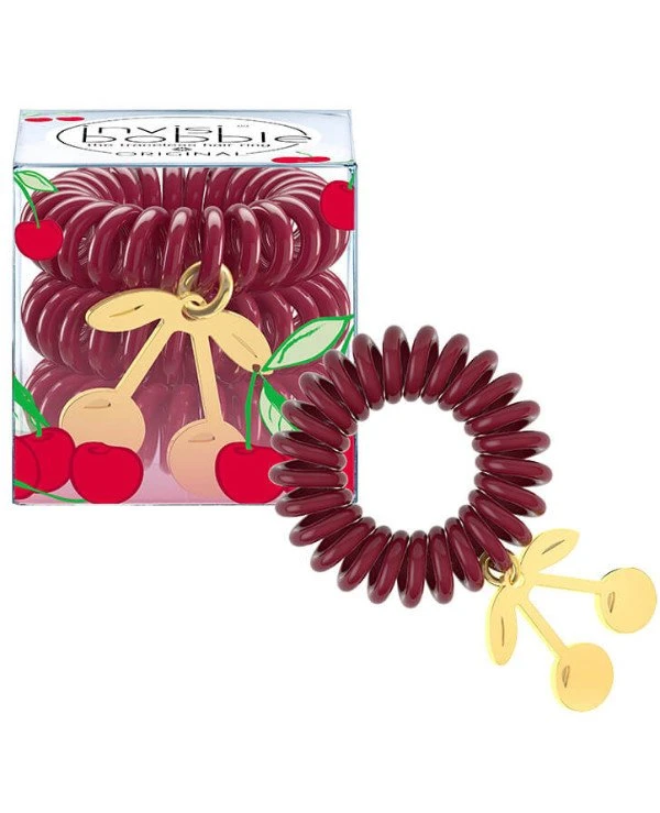 Invisibobble - Набор резинок для волос, 3 шт с подвеской Шарм Вишинка Cherry Chérie Original tutti frutti & 1 charm Красный back