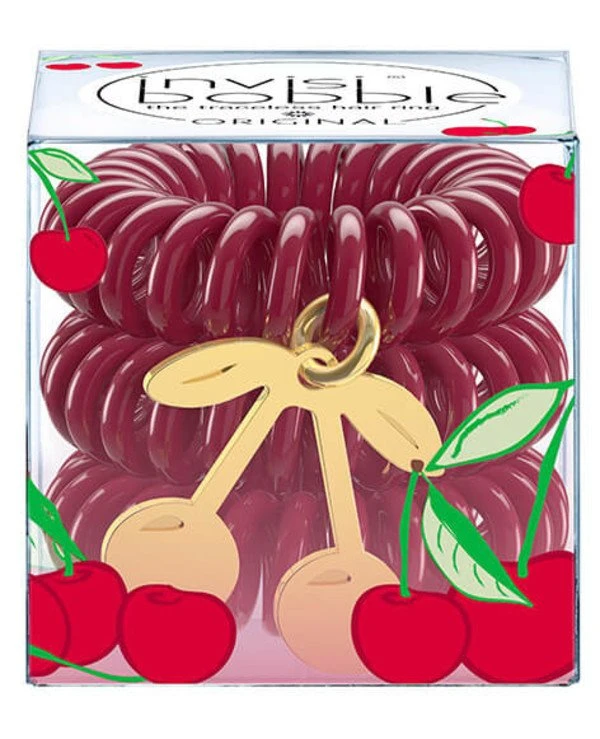 Invisibobble - Набор резинок для волос, 3 шт с подвеской Шарм Вишинка Cherry Chérie Original tutti frutti & 1 charm Красный