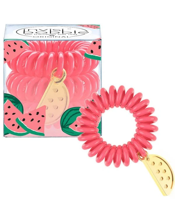 Invisibobble - Набор резинок для волос, 3 шт с подвеской Шарм Арбуз What a melon Original tutti frutti & 1 charm Розовый back