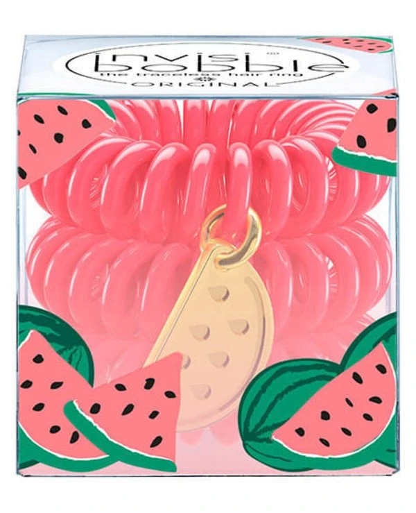 Invisibobble - Набор резинок для волос, 3 шт с подвеской Шарм Арбуз What a melon Original tutti frutti & 1 charm Розовый