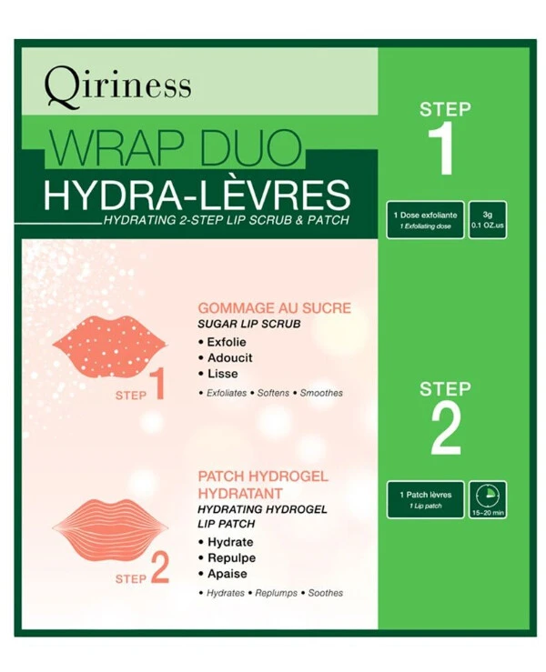 Qiriness - Двохфазна маска для губ - ексфоліація і патч для об'єму губ Wrap Duo Hydra-Levres Hydrating 2-Step Lip Scrub & Patch 