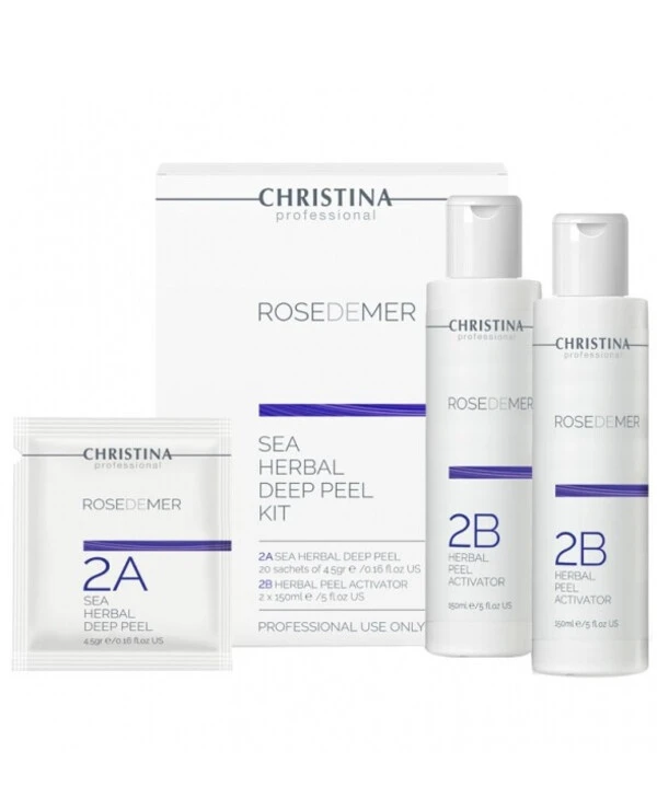 Christina - Набор для пилинга: порошок в саше, активатор Rose De Mer Sea Herbal Deep Peel kit 150 мл х 2 шт, 20 шт х 4.5 г