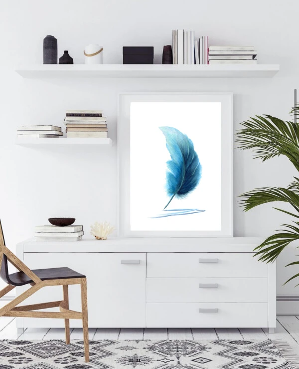 DigitalArtNadi Перо голубое - акварельный постер, картина на стену, цифровой товар для скачивания JPG & PNG | 5-Feather_Blue_id59