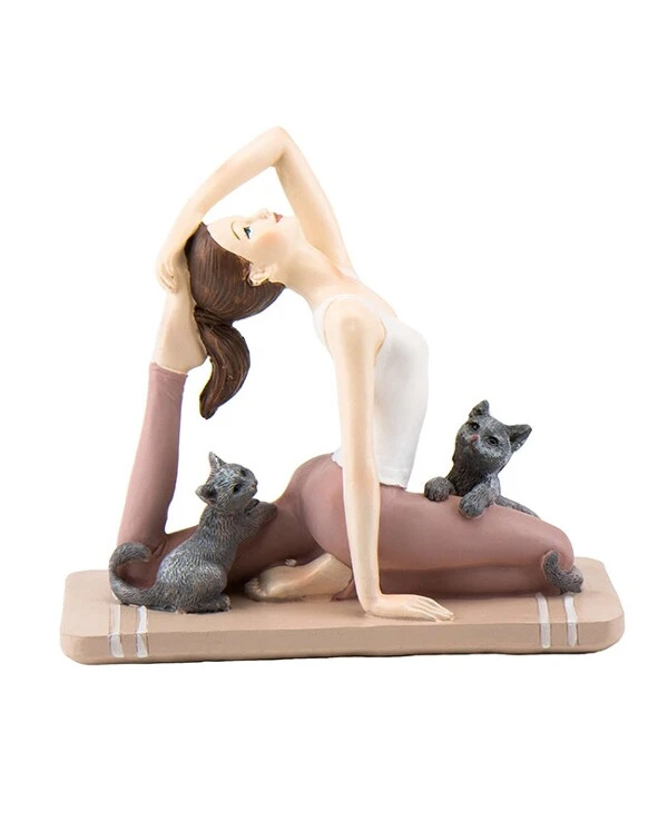 Statuettes - Статуэтка Хатха-йога с котами (14 см)  Бежевый