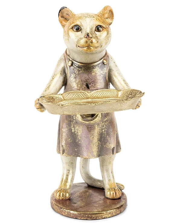 Statuettes - Статуэтка Кот с подносом (27 см)  Разноцветный