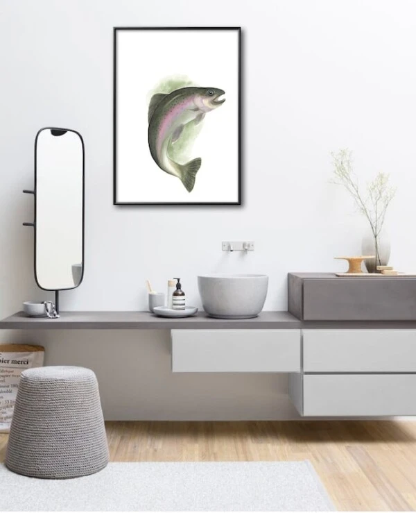 DigitalArtNadi Лосось - акварельный постер, цифровой товар для скачивания JPG & PNG | 6-4-Salmon Wall Art Decor