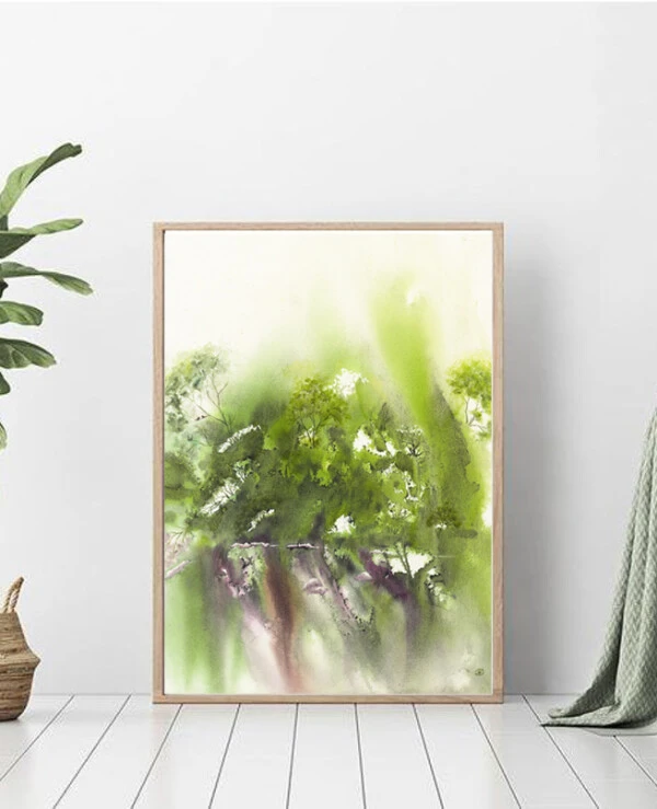 DigitalArtNadi Forest Watercolor Printable Wall Art, Landscape Extra Large Print, Tree Print Green Forest Poster home decor, Abstract Botanical Prints | 5-Green_Forest_id106