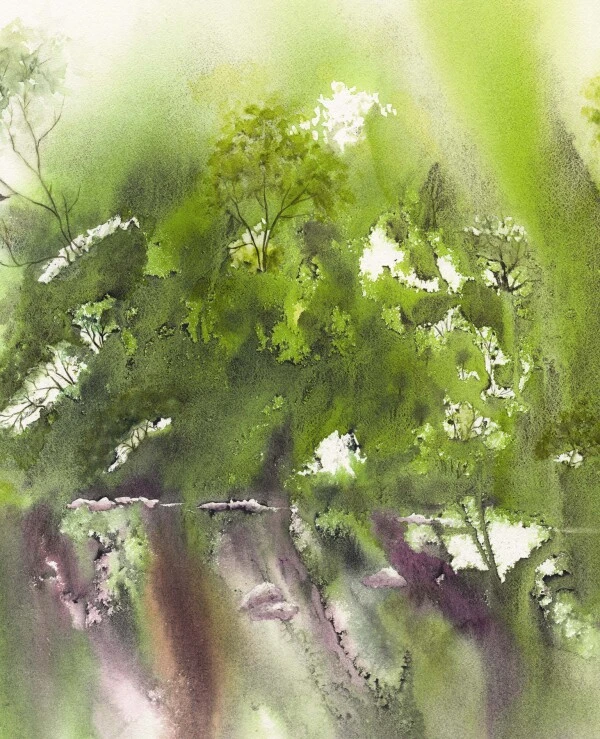 DigitalArtNadi Forest Watercolor Printable Wall Art, Landscape Extra Large Print, Tree Print Green Forest Poster home decor, Abstract Botanical Prints | 8-Green_Forest_id106