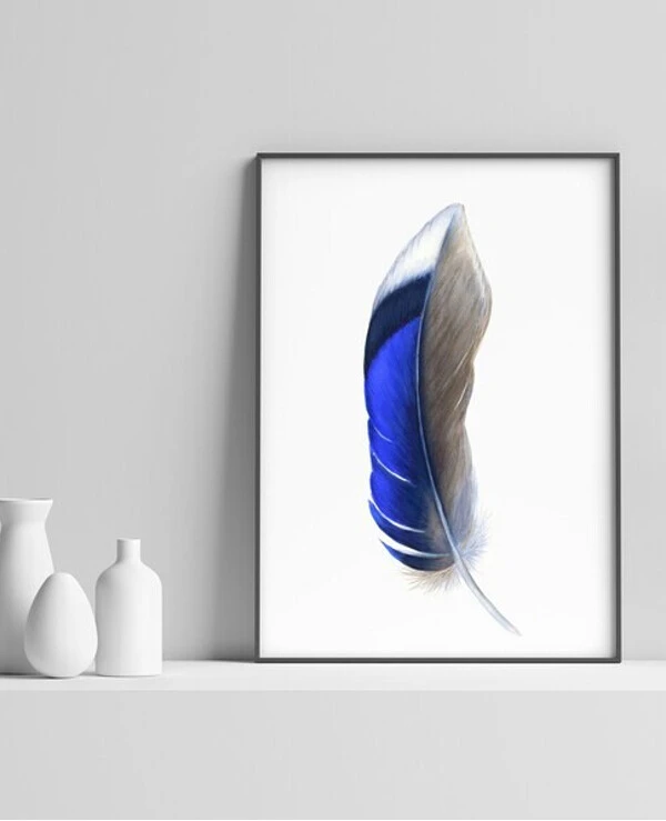DigitalArtNadi Синее Перо - акварельный постер, картина на стену, цифровой товар для скачивания JPG & PNG | Feather Watercolor Painting JPG & PNG, Feather Print Wall Art, Nature Art, Blue Illustration, Abstract Living Room Decor Feather Wall Art