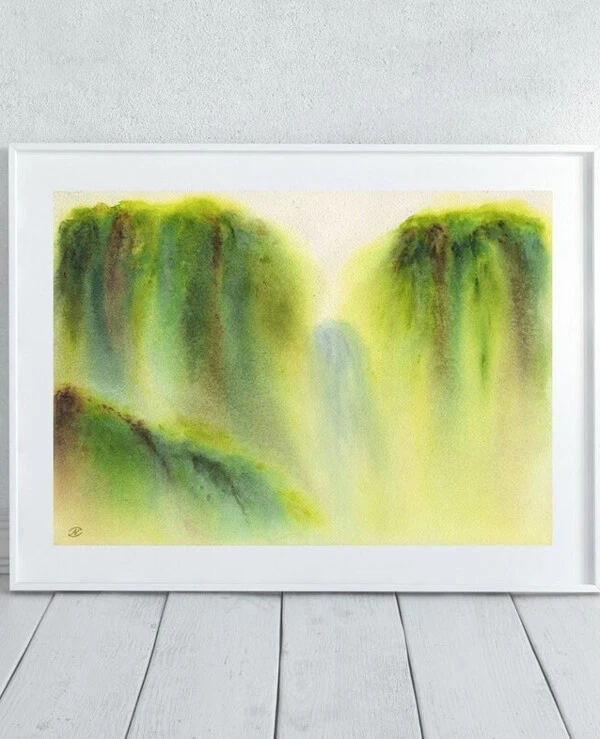 DigitalArtNadi - Абстракция Пейзаж Водопад в лесу - акварельный постер, цифровой товар для скачивания JPG INSTANT DOWNLOAD DIGITAL POSTER 
