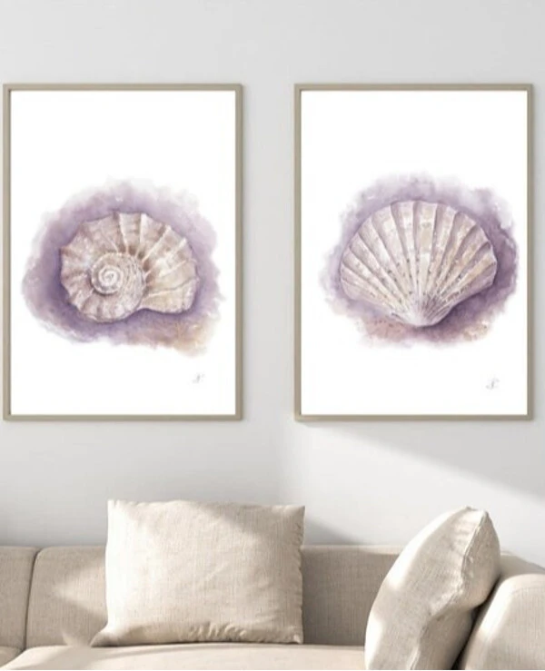 DigitalArtNadi Set of 2 Watercolor Seashell Art Prints, SeaShell Painting, Nautical Ocean Wall Decor, Boho Seashell Drawings, Marine Sea Abstract Poster | Set of 2 Watercolor Seashell Art Prints, SeaShell Painting, Nautical Ocean Wall Decor