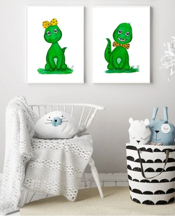 DigitalArtNadi Набор из двух картин Динозаврики | 2 prints Dinosaur Wall Prints, PNG and JPG Nursery Wall Art, Playroom Wall Art Dinosaur Printable Watercolor Print Baby Animal Prints