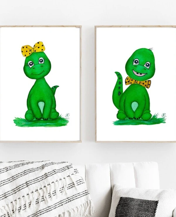 DigitalArtNadi Набор из двух картин Динозаврики | Set of 2 prints Dinosaur Wall Prints, PNG and JPG Nursery Wall Art, Playroom Wall Art Dinosaur Print Baby Animal Prints