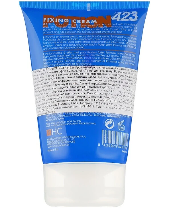 HairConcept - Cream-elixir of strong hold 423 with a matte effect Finalize Fixing Cream Potion 100ml back