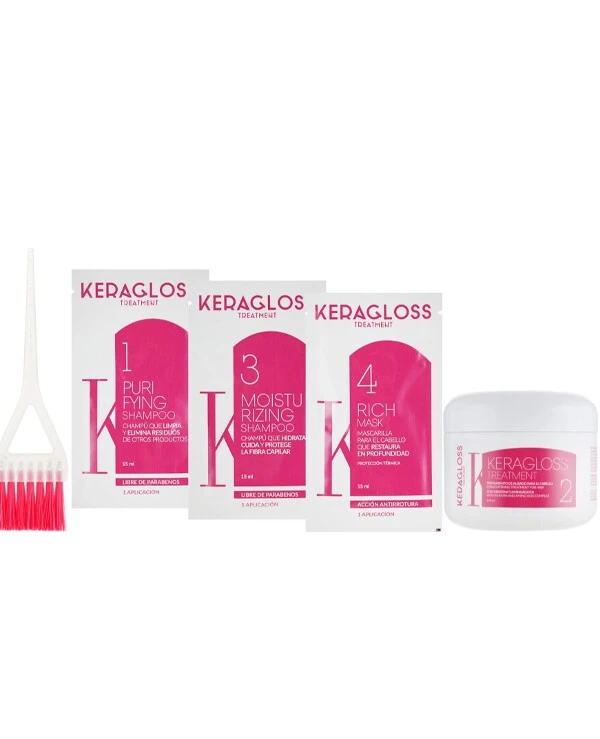 Glossco Professional - Набор для выпрямления волос с кератином Keragloss Treatment (treat/120ml + sh/15ml + sh/15ml + mask/15ml) 15 мл х 3 шт back
