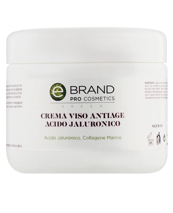 Ebrand - Крем для лица с гиалуроновой кислотой и морским коллагеном Crema Viso Anti Age Idratante Acido Jaluronico 250 мл