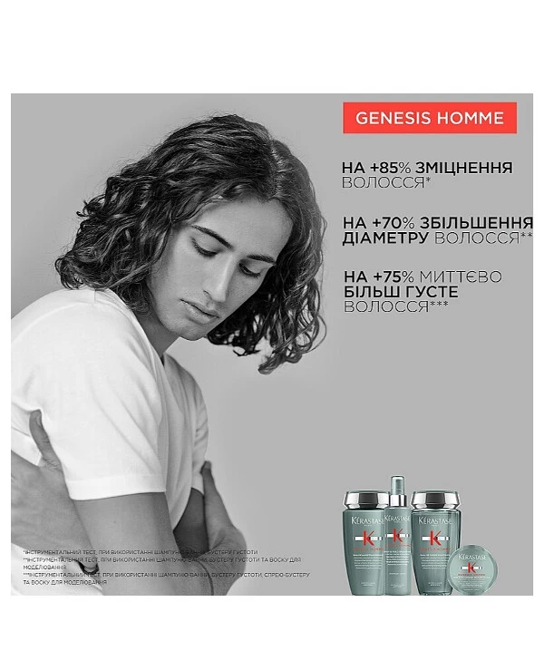 Kerastase Воск для моделирования и мгновенного уплотнения ослабленных тонких волос мужчин | Ежедневный очищающий шампунь-ванна для укрепления ослабленных тонких волос мужчин_3