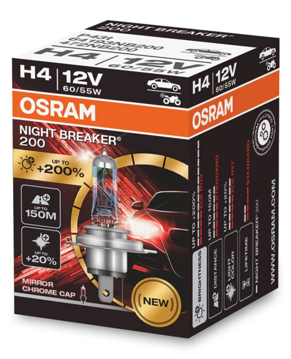 Osram - Halogen lamp H4 P43t 12V 60/55W NIGHT BREAKER 200 +200% 3900K 64193NB200-FS  