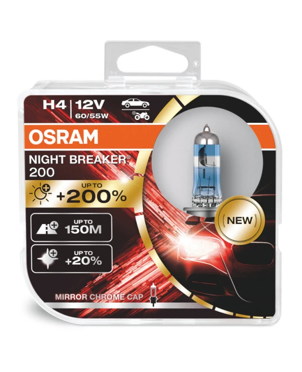 Osram - Halogen lamp H4 P43t 12V 60/55W NIGHT BREAKER 200 +200% 3900K 64193NB200-HCB-DUO  