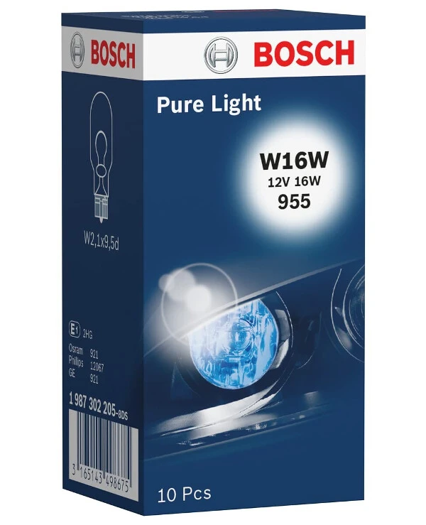 Bosch - Лампа накаливания Pure Light W2.1x9.5d 12V 16W 1987302205  