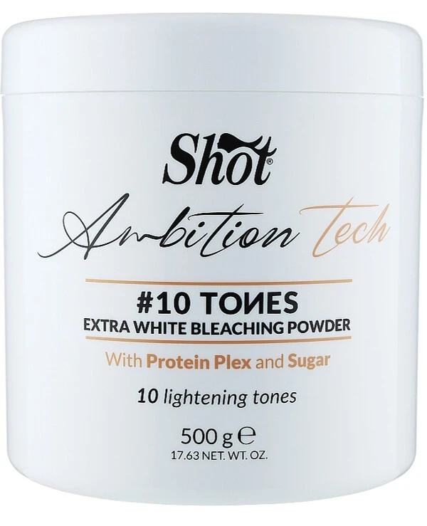Shot - Экстрабелый обесцвечивающий порошок для волос, 10 тонов Ambition Tech 10 Tones Extra White Bleaching Powder 500 г