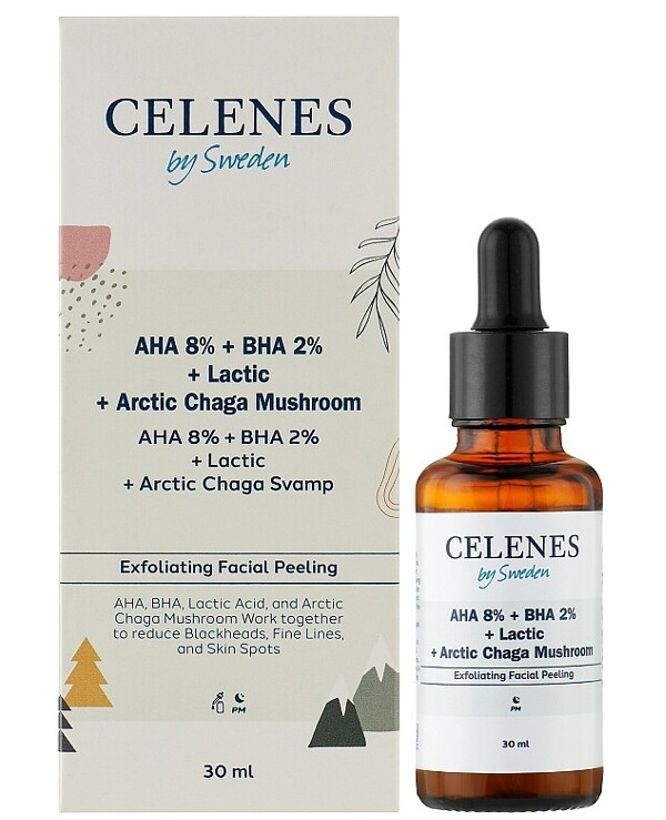 Celenes - Peeling serum with acids Aha + Bha + Lactic + Arctic Chaga Mushroom 30ml back
