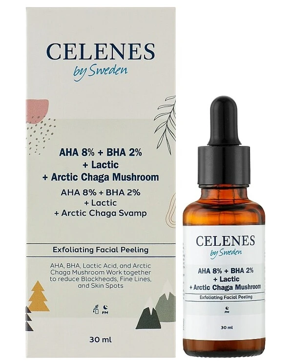 Celenes - Пилинг-сыворотка с кислотами Aha + Bha + Lactic + Arctic Chaga Mushroom 30 мл back