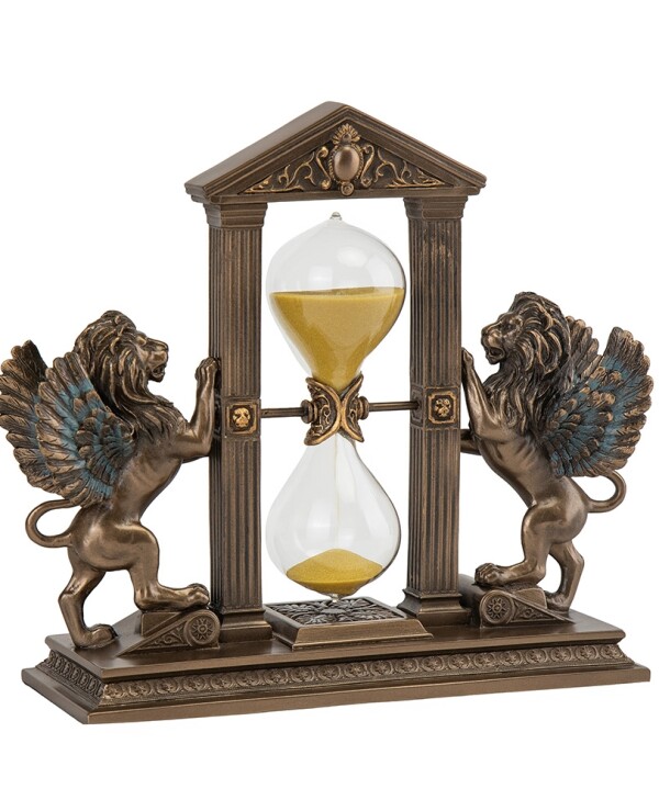 Veronese - Hourglass Winged Lions Keepers of Time, 5 min, 18 cm (77008A4)  Bronze