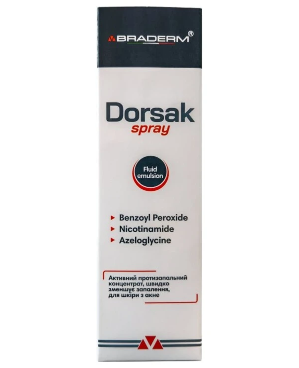 Braderm Активный противовоспалительный спрей с бензоил пероксидом | Braderm Dorsak Spray