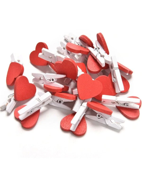 Прищепки Сердце - мини, деревянные 20 шт./упак Mini pins Love 