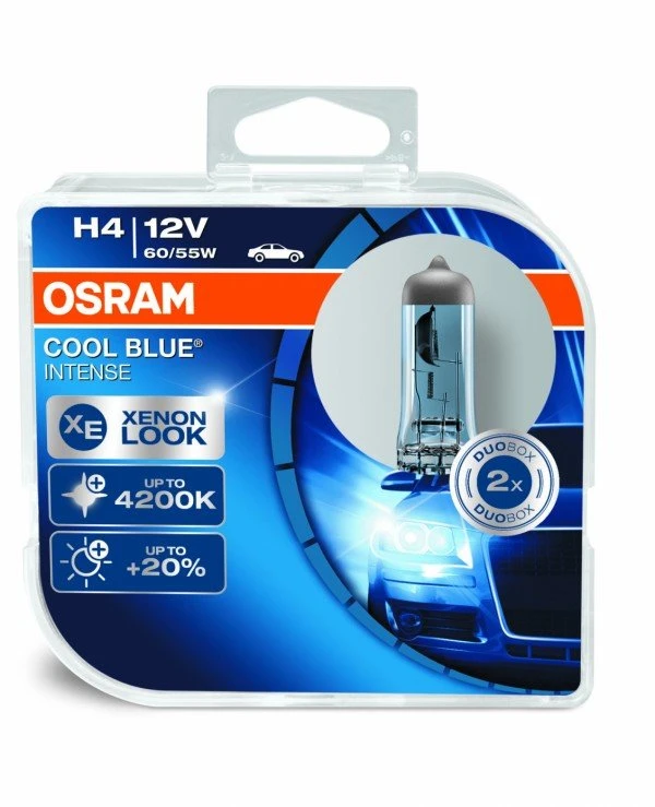 Osram - Галогенна лампа Cool Blue Intense H4 12V 60W P43t Box (64193CBI-HCB-DUO)  1550 Lm