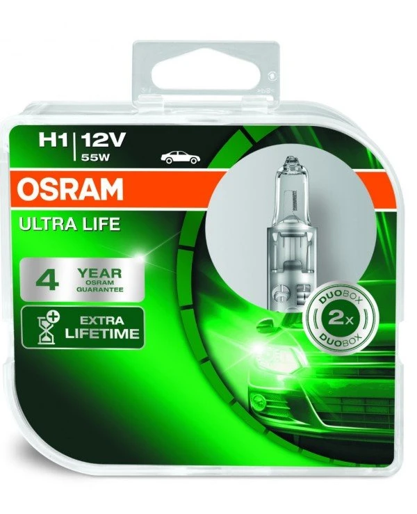 Osram - Галогенная лампа Ultra Life H1 55W 12V P14, 5S 10X2BOX (64150ULT-HCB-DUO)  1550 Лм