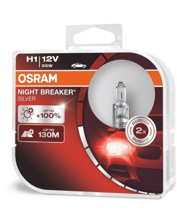 Галогенная лампа Night Breaker Silver H1 12V 55W P14.5s (64150NBS-HCB-DUO) Night Breaker Silver 1550 Лм