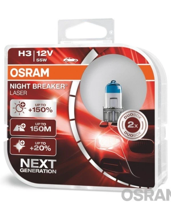 Osram - Галогенная лампа Night Breaker Laser H3 12V 55W PK22S Box (64151NL-HCB-DUO)  1450 Лм