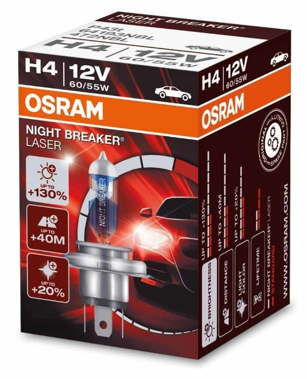 Osram - Лампа галогенная Night Breaker Laser H4 12V 60/55W P43T (64193NBL-FS)  1000 Лм