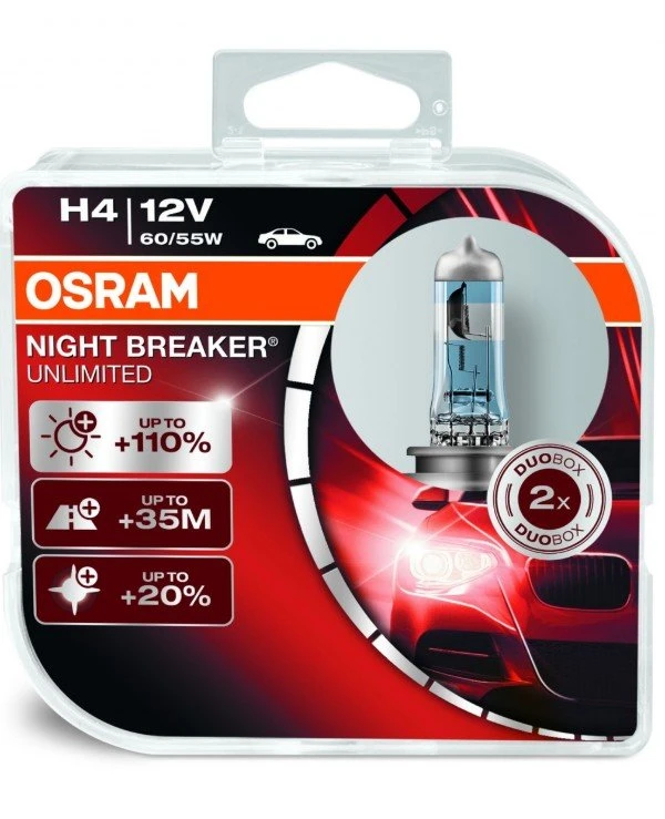 Osram - Комплект ламп Night Breaker Unlimited H4 12V 60 / 55W P43T (64193NBU-HCB-DUO)  1000 лм