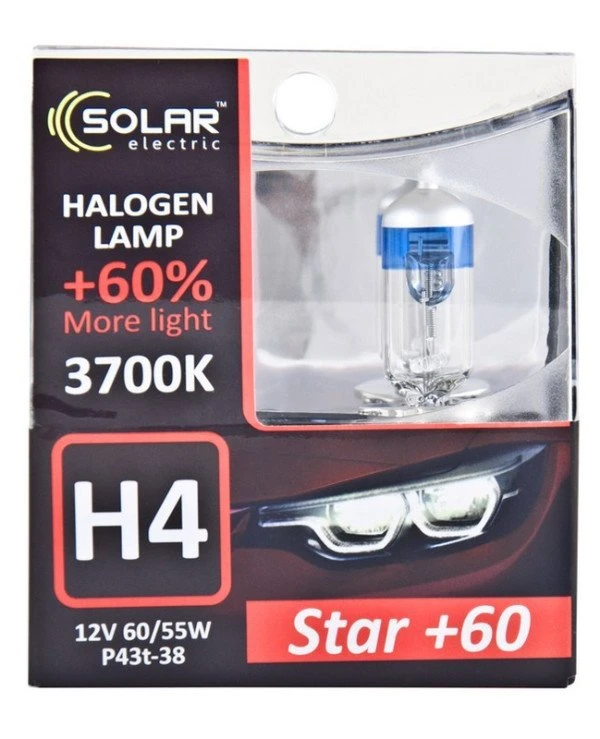 Solar - Галогенная лампа H4 12V 60/55W P43t-38 +60% (1234S2) Starlight 