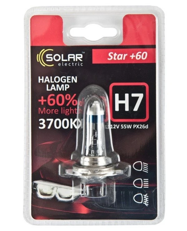 Solar - Галогенная лампа H7 12V 55W PX26d +60% (1237B1) Starlight 