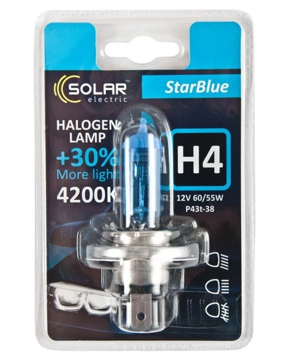 Solar - Галогенная лампа H4 12V 60/55W P43t-38 4200K (1244B1) StarBlue 
