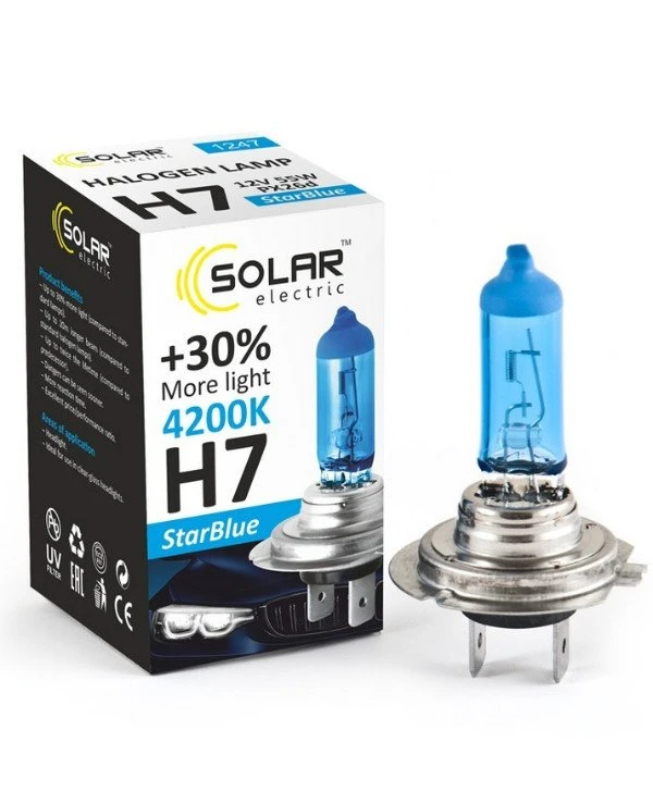 Solar - Галогенная лампа H7 12V 55W PX26d 4200K (1247) StarBlue 