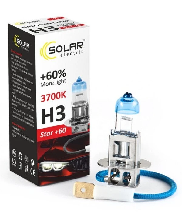 Solar - Галогенная лампа Solar H3 12V 55W PK22s +60% (1233) Starlight 