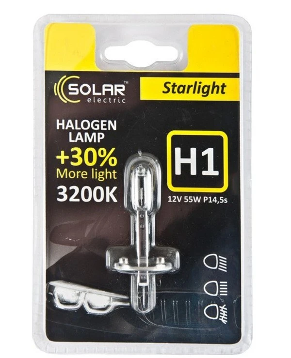 Solar - Галогенная лампа H1 12V 55W P14,5s +30% (1201B1) Starlight 