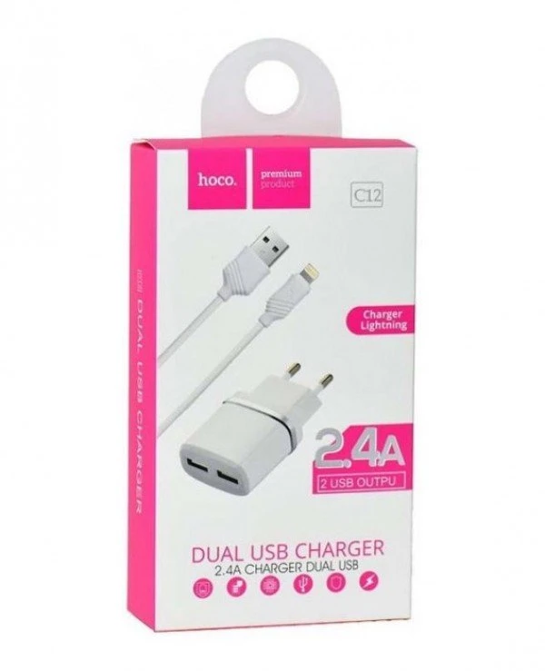 Hoco Сетевое зарядное устройство 2USB + кабель Lightning C12 | df0ddbcdba5611e882dde8de27e11c3c_ca68b924bbdc11e882dde8de27e11c3c